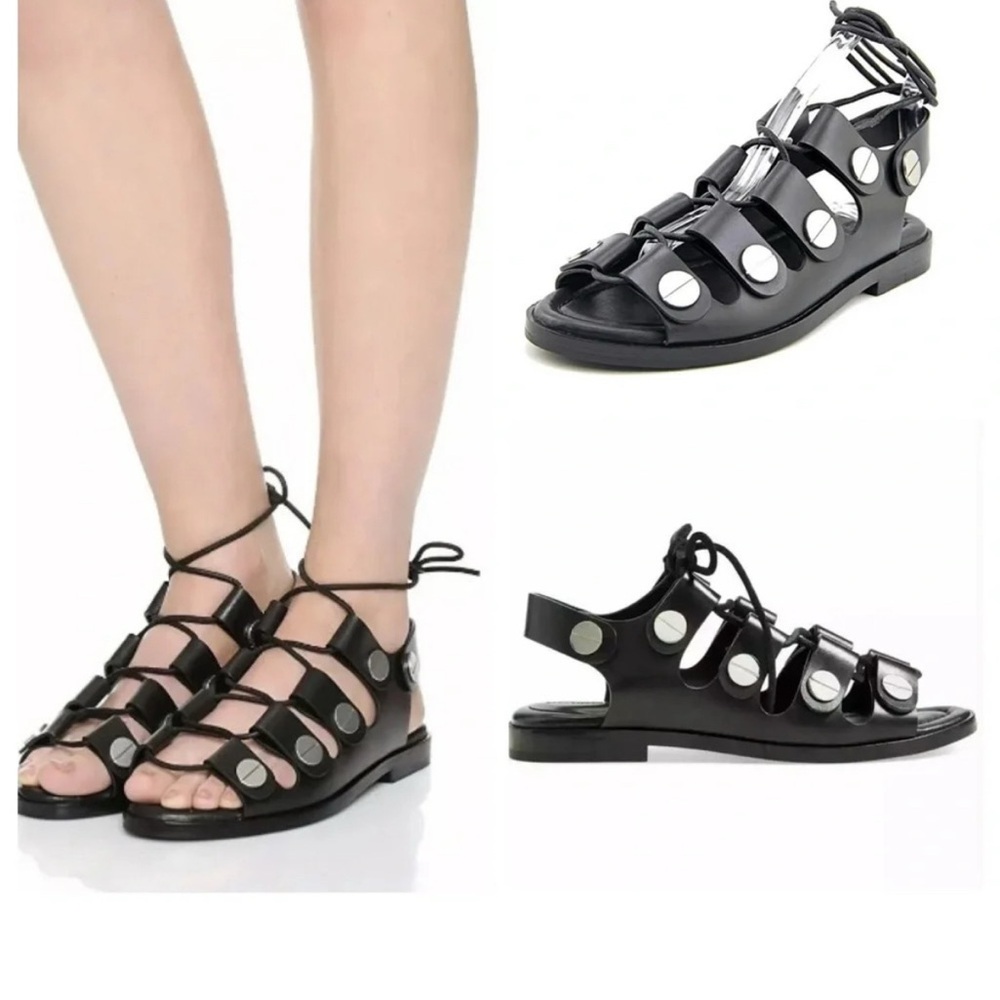 Alexander Wang Patricia Rivet Lace Up Leather Flat Sandals Leather 38.5